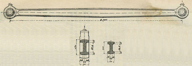 Fig. 134. - Bielle d'accouplement à bagues, avec corps évidé, des chemins de fer de l'Ouest.