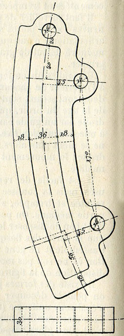 Fig.164. - Coulisse de Stephenson découpée dans une pièce unique, avec articulations déportées.