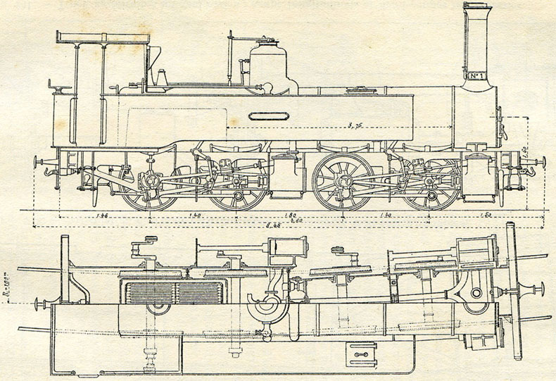 Fig. 232. - Locomotive compound Mallet, articulée à 4 cylindres, pour les chemins de fer de Corse, à voie d’un mètre.