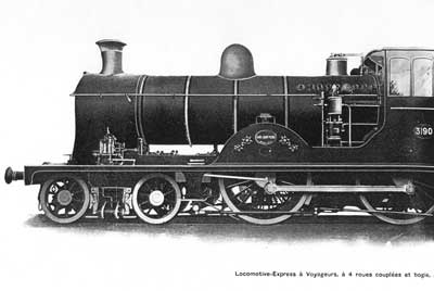 <b>Locomotive-Express à Voyageurs, à 4 roues couplées et bogie, avec surchauffeur Schmidt et Tender</b><br>(Type XVIII, Etat Belge