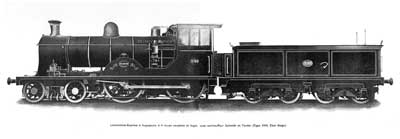 <b>Locomotive-Express à Voyageurs, à 4 roues couplées et bogie, avec surchauffeur Schmidt et Tender</b><br>(Type XVIII, Etat Belge